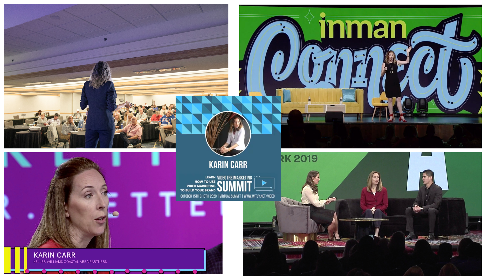 Five photos of Karin speaking at conferences